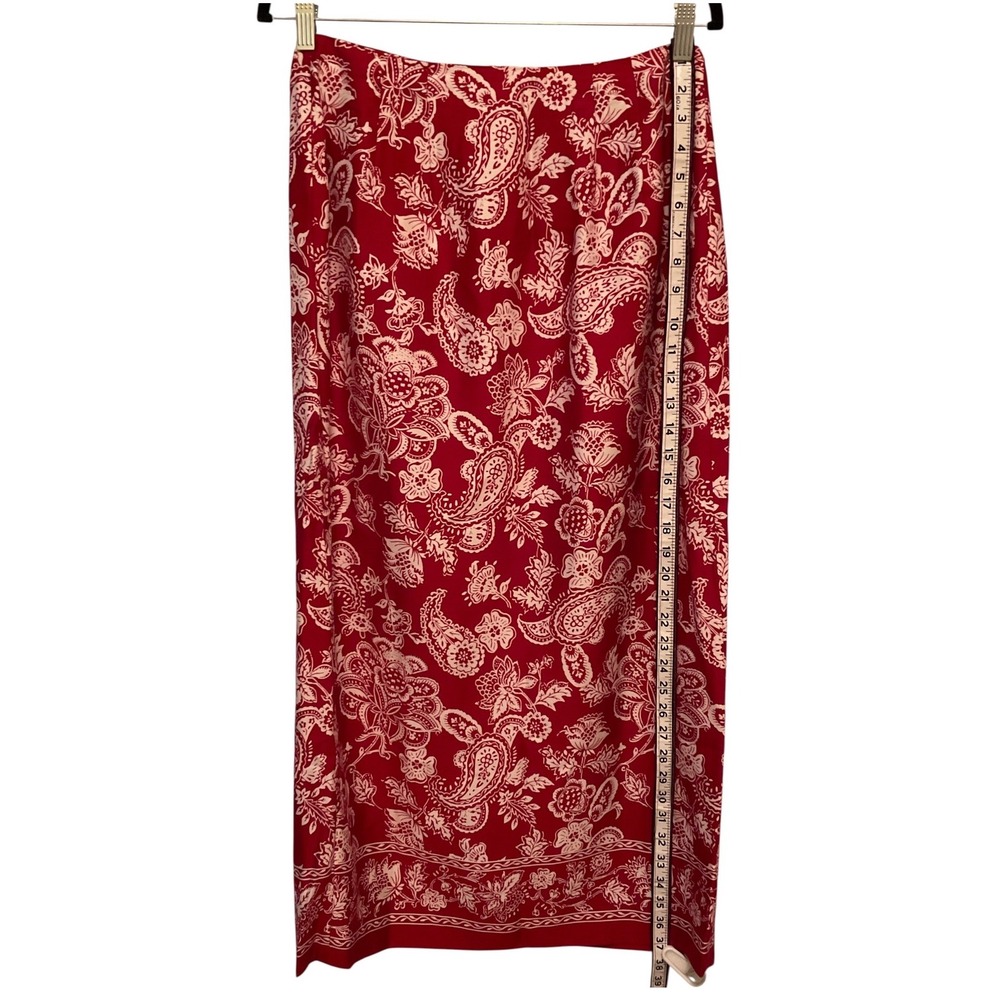 Talbots Vintage Paisley Wrap Maxi Skirt Womens 10 Red White Floral Made in USA - Picture 5 of 7